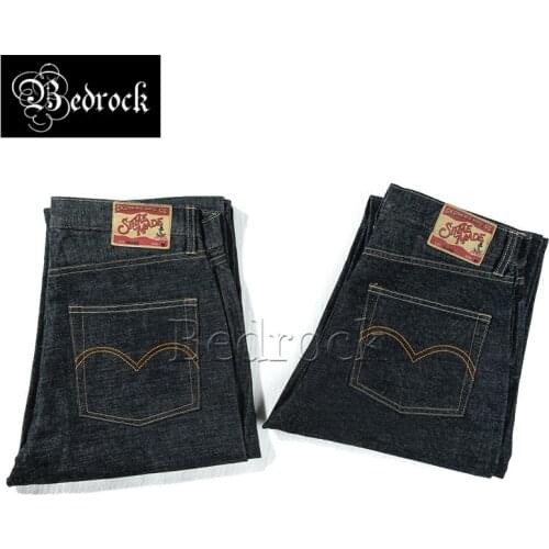 New 15oz heavy primary color red line denim jeans mens casual cow-raising straight-leg pants