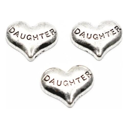 New Arrival 10pcs/lot Daughter Heart Floating charms Alloy Charms Living glass Memory Lockets DIY Jewelry
