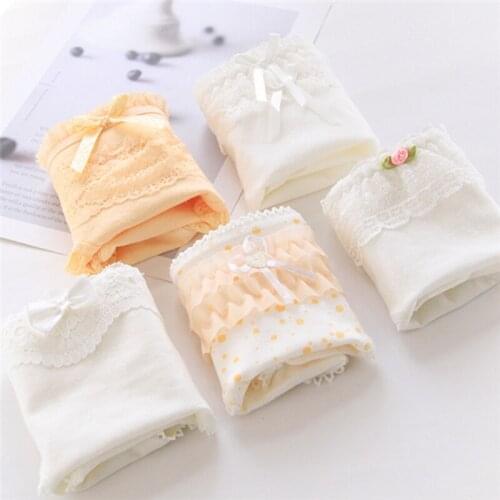 New Arrived 4Pcs/Lot Girl Panties Underwear Lace Briefs Cotton Lingerie Soft Comfortable Bowknot Cartoon Panty Wholesale FBX