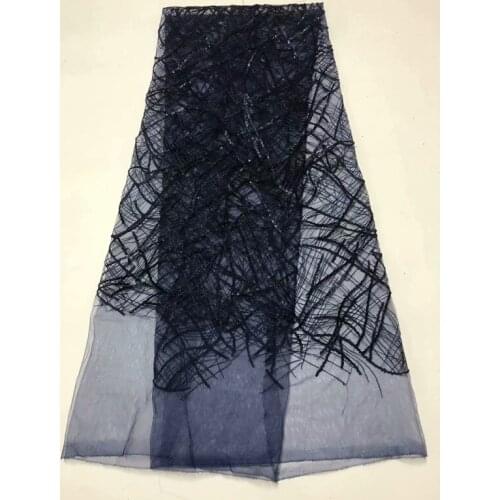 Newest Arriver Beautiful Flower African Sequin Lace Fabric, Sequins Nobleness African Lace Fabric lake blue for Party Dresses