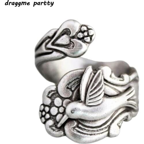 New Vintage Hummingbird Spoon Bird Ring Women Open Adjustable Ring For Girl Party Dance Jewelry