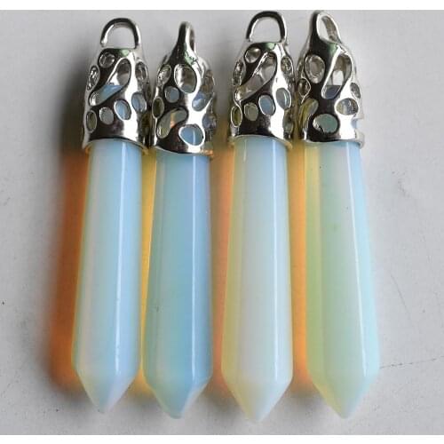 Wholesale 10pcs/lot Fashion good quality opal stone Hexagonal pillar charms pendants 12x50mm for jewelry making