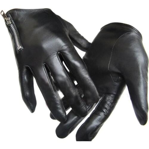 Mens leather gloves fashion classic short side zipper fit tight style real Italy Unisex women touch screen gloves