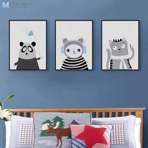 Black White Hippie Animal Panda Cat Bear Posters Nordic Living Room Wall Art Print Pictures Home Decor Canvas Paintings Custom