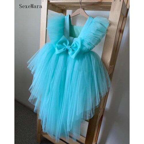 Custom Any Color Princess Birthday Party Dress High-Low Puffy Tulle Satin Bow Children Pageant Prom Dress Photoshoot