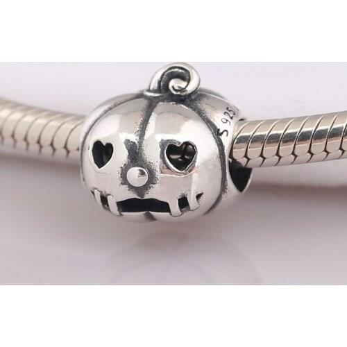 Authentic S925 Silver Halloween Bead Charm fit Lady Bracelet Bangle Pumpkin Charm DIY Jewelry