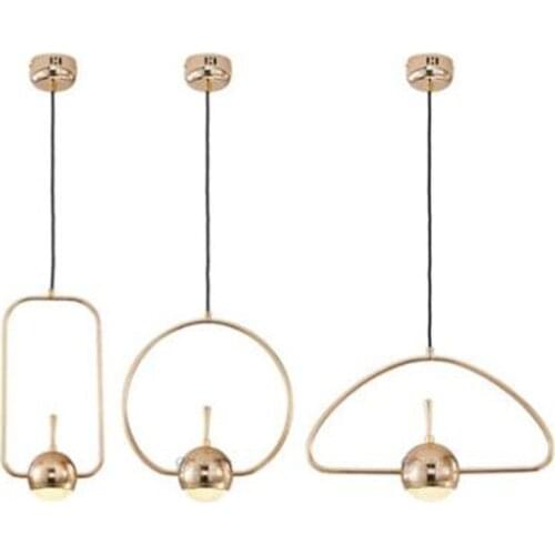 Post-Modern Nordic Luxurious Simple Gold Geometric Suspension for Dining Room Bar Foyer Iron Led Pendant Light 2467