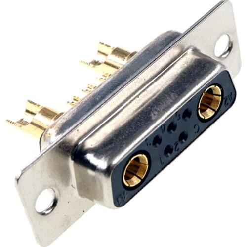 D-Sub Connector 30 AMP Current 7 Power Position 5+2 Combo Receptacle Socket Machined Pin 7W2 Gold Flash Panel Mount Wire Solder