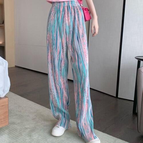 Wide-leg Pants Womens Summer Fashion Tie-dye High-waist Casual Pants Loose Pants 2021 New Tie Dye Elastic Waist Pants for Women