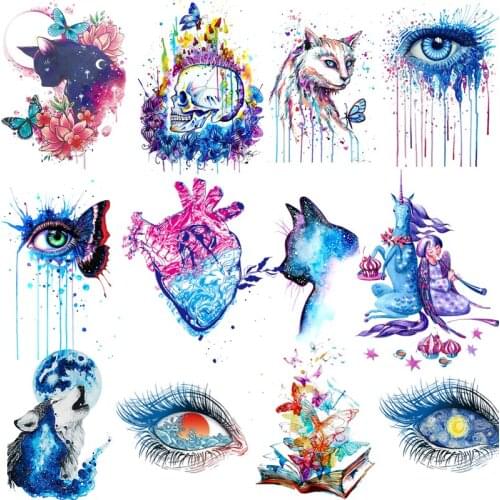 Blue Eyes Cat Heat Vinyl Transfer For Clothing Iron On Animals Washable Transfer For Clothes Appliques Stickers For DIY T-shirt