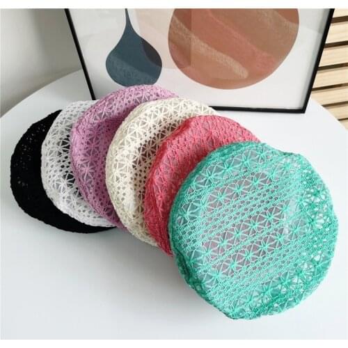 Women Summer Lace Beret Retro Casual Straw Woven Painter Hat Mesh Breathable Berets Fashion Sunscreen Straw Hat