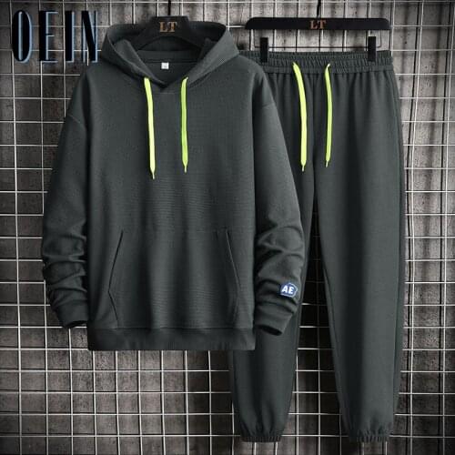 OEIN Casual Tracksuit Men Hooded Sweatshirt Outfit Autumn Mens Sets Sportswear 2021 Male Hoodie+Pants 2PCS Jogging Sports Suits