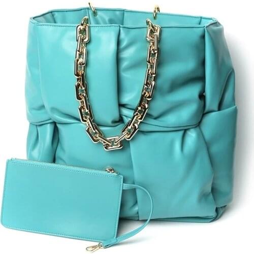 Womens Bag Winter Handbags Thick Chain Shoulder Bag Large Capacity Space Pad Cotton Feather Down Underarm Bags Bolsa de hombro