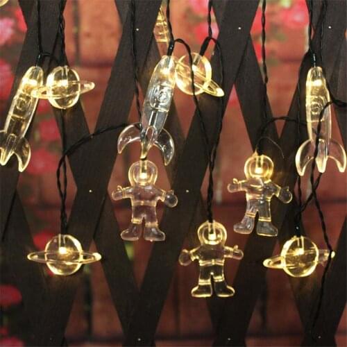 Solar Light Spaceman Cartoon Astronaut Planet Rocket Universe Childrens Room Decoration Light Outdoor Party Small Lantern Strin