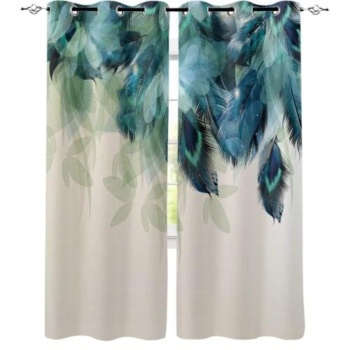 Peacock Feathers Green Blackout Curtains For Living Room Bedroom Window Treatment Blinds Drapes Kitchen Curtains