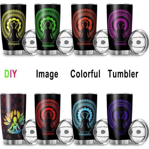 600ML Stainless Steel Thermal Cup Buddhist Yoga Face Printing Water Bottle Steel Leak-proof Car Water Cup Travel Coffee Mug