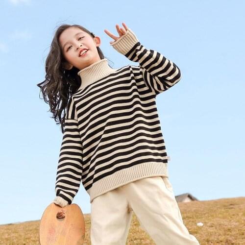 Girls' Sweaters and Velvet Winter Clothes 2021 New Foreign Style Childrens Big Virgin Turtleneck Bottoming Loose Sweater