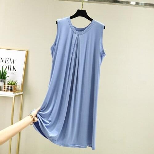 M-2XL New Modal Ladies Sleeveless Sleepwear Dress Casual Loose Fat MM Nightgowns Women Comfortable Large Size Night Shirt