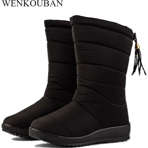 Female Mid-Calf Down Boots Waterproof Winter Boots Women Warm Ladies Snow Bootie Wedge Rubber Plush Botas Mujer 2019