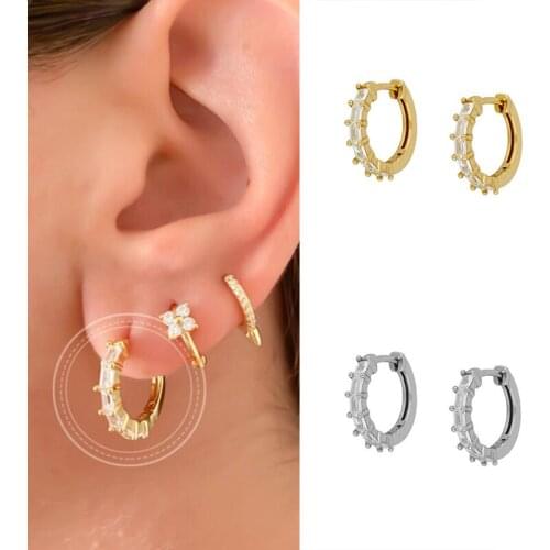 925 Sterling Silver Huggie Hoop Earrings for Women 18K Gold Plated Black/White/Green Zirconia Earrings Statement Jewelry Aros