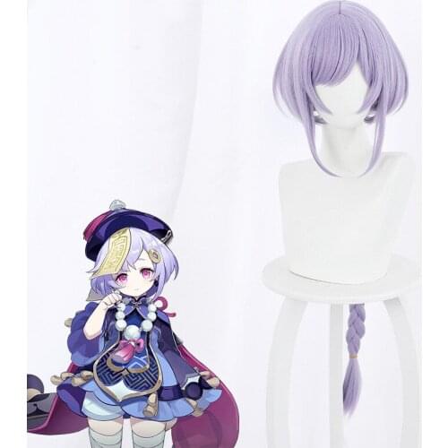 Genshin Impact Cosplay Qiqi Women 75cm Long Light Purple Wig Cosplay Anime Cosplay Wigs Heat Resistant Synthetic Wigs Halloween