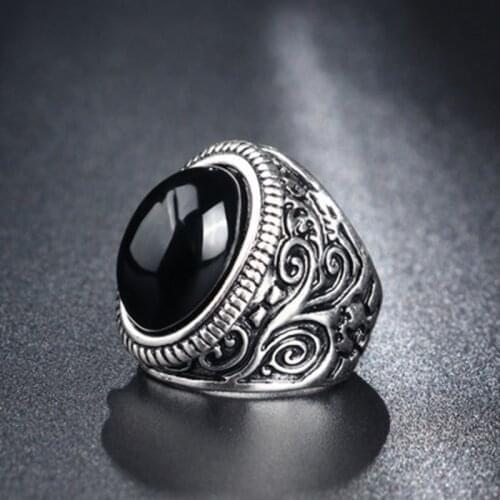 Black Round Acrylic Inlaid Ring for Women Wedding Engagement Ring New Fashion Metal Accessories Party Jewelry Size 7-10