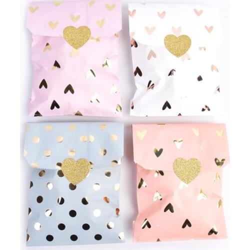 12pcs/set Paper Bag Kids Birthday Party Candy Bag Macaron Pastel Baby Showr Gold Foil Gift Bag Wedding Table Decoration Supplies