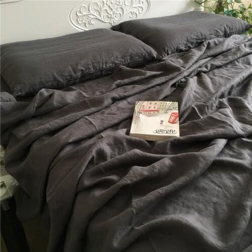 3PCS Washed France Linens Bedding Set Bed Linen Flax 2 Seater King Down Covers Quilt Duvet Cover with Pillowcase