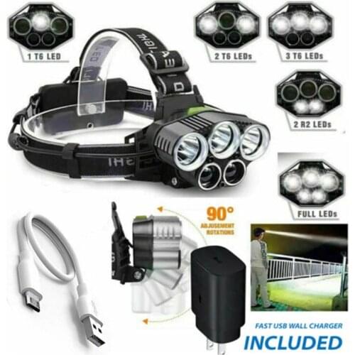 5 LED T6 Headlamp USB Rechargeable Night Fishing Headlight Head Torch Lamp LED Headlamp Fishing Headlight for Fishing Hunting