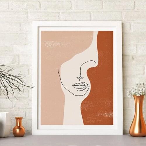 Woman Face Line Drawing Abstract Painting Boho Decor Bedroom Wall Art Canvas Print Minimalist Poster Picture Living Room Decor