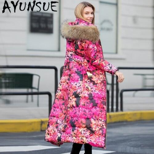 AYUNSUE Luxury Natural Raccoon Fur Hooded Womens Winter Down Jacket Female Duck Down Coat Thick Warm Parkas Woman Abrigos MY336