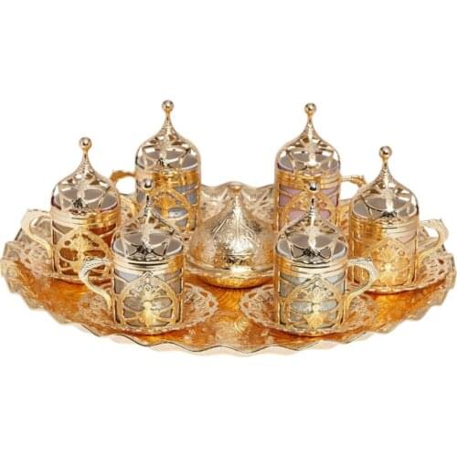 Bazaar Gift Guest Catering Service For Ottoman Hurrem Sultan Turkish coffee Cup Tray Lokum Set 6 Personality Yellow Color