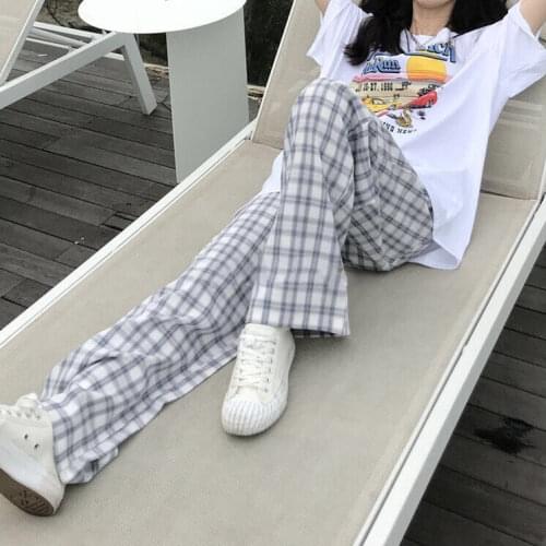 Wide Leg Pants Women Oversize Korean Summer Chic Fashion Harajuku Plaid Women Trousers High Waist Pockets Schoolgirls Streetwear