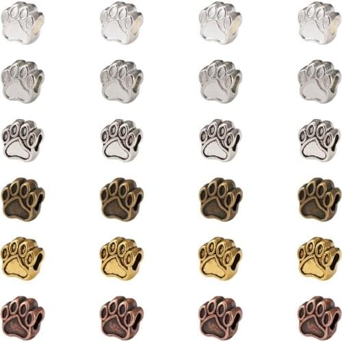 60Pcs Dog Paw Print European Beads 11mm Antique Alloy Pet Animal Footprint Large Hole Spacer Beads for Jewelry Making