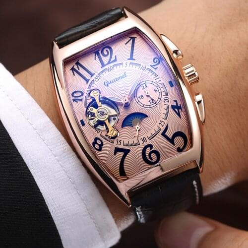 Top Brand Fashion Men Watches Tonneau Full Stainless Steel Automatic Mechanical Watch Waterproof Business Tourbillon AAA Clocks