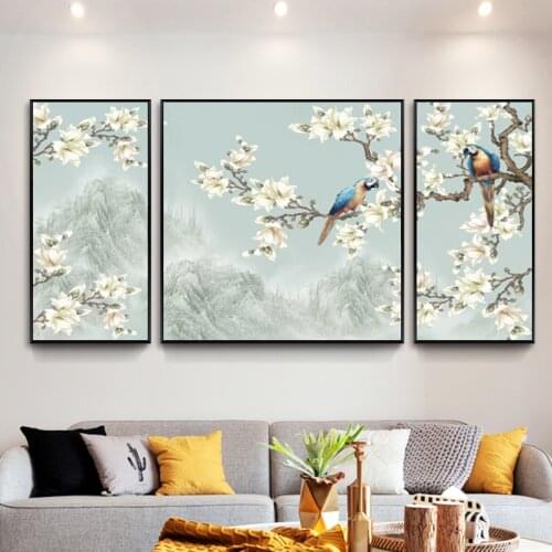 EECAMAIL New Chinese-style Living Room Diamond Painting Full Diamond Embroidery Triple Chinese style Landscape Birds And Flowers