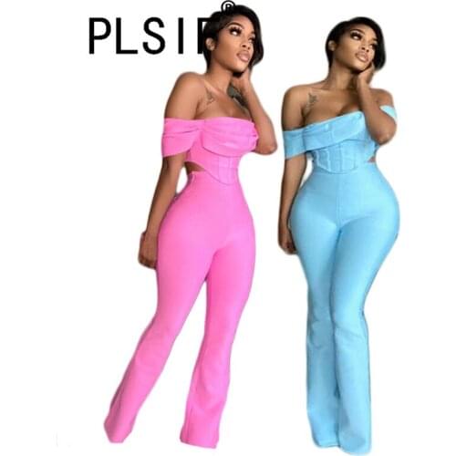 European New Summer Solid Long Pant Set Skinny Club 2 Pieces Tops And Long Pant Matching Set