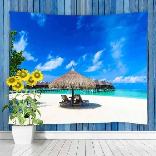 Ocean Beach Landscape Tapestry Wall Hanging Maldives Summer Scenery Living Room Bedroom Dorm Tapestries Home Decoration Curtain