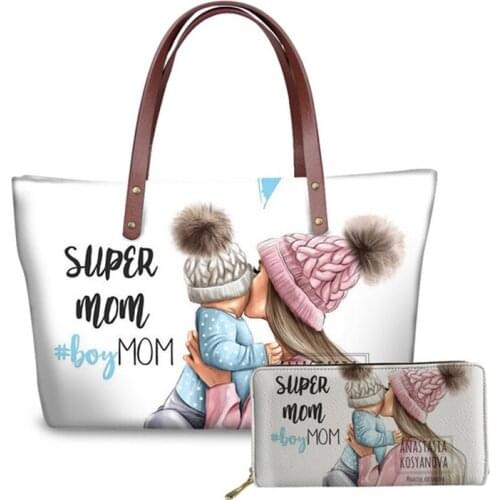 INJERSDESIGNS Luxury Handbags&Purse Set Super Mom&Baby Print Tote Bags For Women 2020 Lady Shoulder Bag Fashion Females Handbag