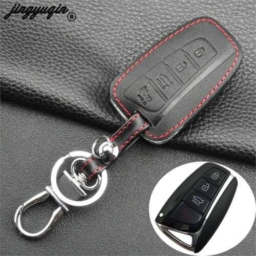 Jingyuqin Genuine Leather 4Button Keyless Entry Smart Key Case Cover For Hyundai SantaFe/Equus/Azera/Genesis L110