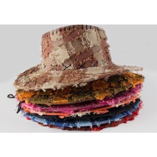 Fashion Men Women Western Cowboy Sunshade Cap Wide Brim Hat Winter Check Plaid Riding Wool Holiday Costume Party Hat