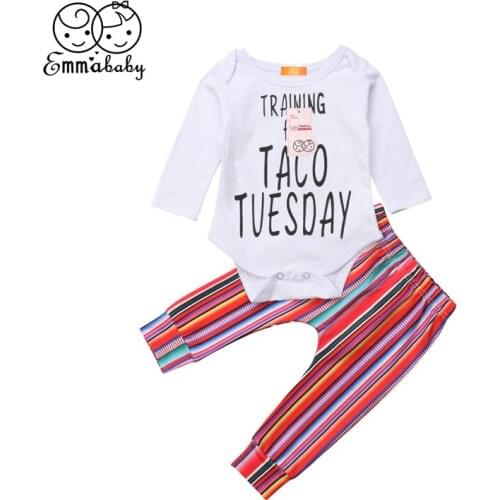 Infant Baby Girls Clothes Set Autumn Newborn Toddler Kids Long Sleeve Cotton Bodysuit Striped Pants 2Pcs Outfit