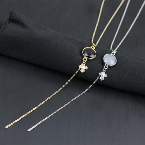 Fashion jewelry 2021 Retro personality agate stone cross pendant sweater necklace for women 18K Gold Plated necklace