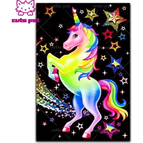 Full Square Round Drill 5D DIY Diamond Painting color Cartoon unicorn Embroidery Cross Stitch 3D animal rhinestone Decor Gift
