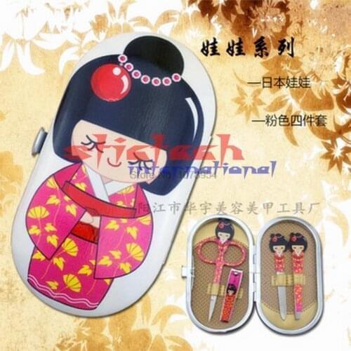 By ems or dhl 50sets Manicure Kit Nail Tool Stainless Steel Nail Scissors Clippers Cosmetic Set File Ear Pick Japanese Doll