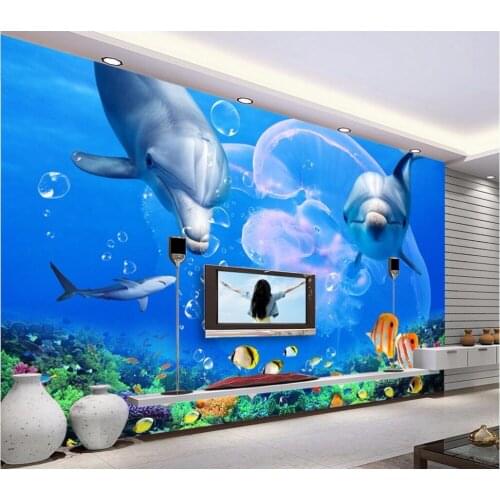 3d wallpaper Custom photo mural Dolphins and white sharks picture room decor painting 3d wall mural wallpaper for walls 3 d