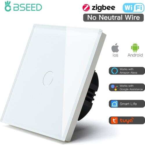 Bseed Mvava Zigbee Smart 1 Gang EU Standard Wifi Light Touch Switch Wall Switch Black White Golden With Crystal Glass Panel