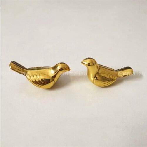 Solid Brass Knobs Furniture Drawer Handles Little Bird Shape Cupboard Pulls Single Hole Gold Kitchen Cabinet Handle Hardware