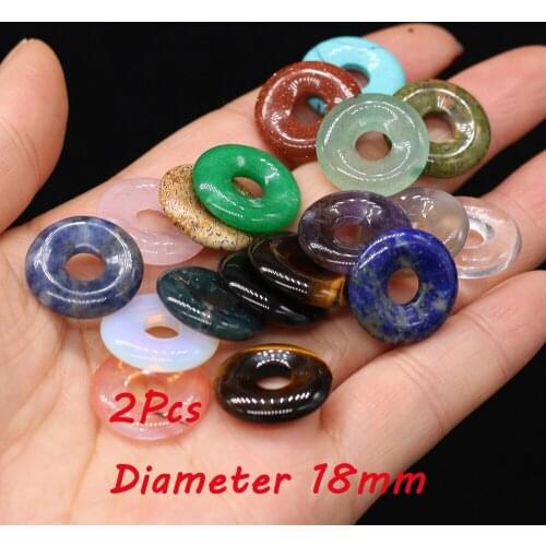 Wholesale Natural Stone Lapis lazuli Pendants Flat Round Big Hole Tiger Eye Charms for Jewelry Making Necklace Earrings Supplies