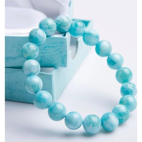 Drop Shipping Genuine Natural Blue Larimar Gems Stretch Crystal Round Bead Bracelets For Women Men Drop Shipping 10mm